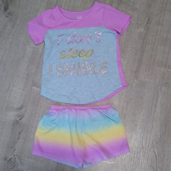 Wonder Nation XS 4-5 lavender blue yellow ombre shorts sparkle pajamas